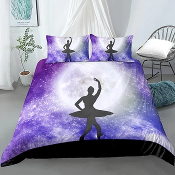Balet posteľná bielizeň Nastaviť Obrovská Fialová Perinu Tancujúce Dievča prehoz cez posteľ Galaxy Nočnej Oblohe Elegantná Posteľ Set 2/3ks