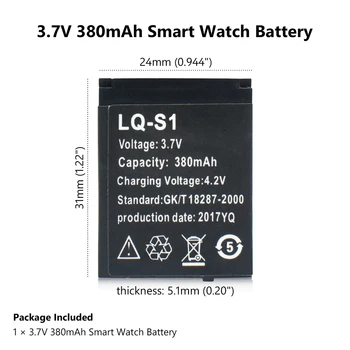 LQ-S1 Nabíjateľná Li-ion Batéria, 3,7 v 380mah Smart Hodiniek Výmena Batérie Batéria Pre Inteligentné Hodinky QW09 Dz09 A1 V8 X6