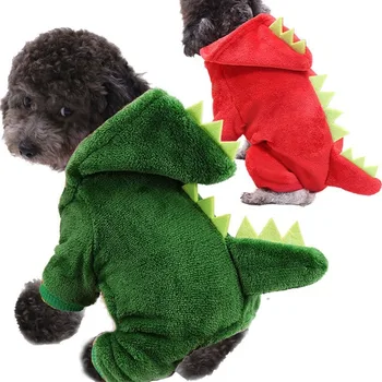 Coral Velvet Psie Oblečenie Kombinézach Psov, Oblečenie pre Pet Dinosaura Roztomilý Oblečenie Zimné Yorkies Hrubšie zelená Dievča Ropa Para Perro