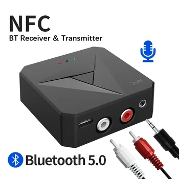 Bluetooth 5.0 Prijímač Vysielač 3.5 mm AUX Jack RCA Hudby Bezdrôtové Audio Adaptér Handsfree Hovor Mikrofón NFC do Auta Pre TV Auto NA