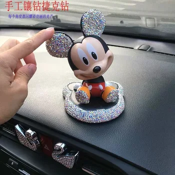 Disney Auto Dekorácie Diamant Ružový Mickey Minnie Kreslený Obrázok Interiérové Doplnky pre Dievčatá Módne Trasie Hlava Bábiky Hračky