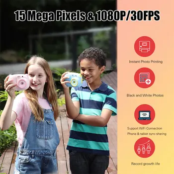 15 MP 1080P HD Mini Roztomilé Deti Video Videokamera Fotografie Fotoaparátom s 2,4-Palcový IPS TFT Displej WiFi Instant Printing