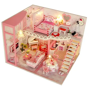 CUTEBEE Doll House Miniatúrny domček pre bábiky S Nábytkom Auta Drevený Dom Miniaturas Hračky Pre Deti, Nový Rok Vianočný Darček