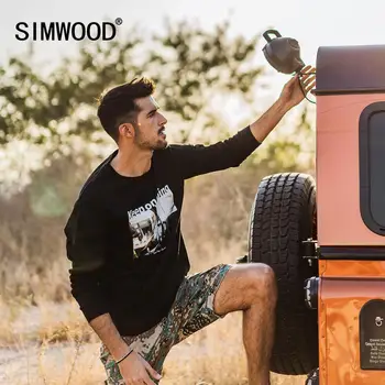 SIMWOOD 2020 Jeseň nové dlhý rukáv t-shirt muži móda vzor tlače bavlna pohodlné módne topy tees SJ170338