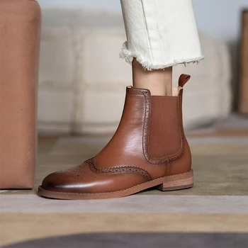 Hovädzie Kože Chelsea Boots Ženy Jeseň Originálne Kožené Topánky Vintage Slip-on dámske Topánky 2020 Gumy Botines Kožené Topánky Ženy