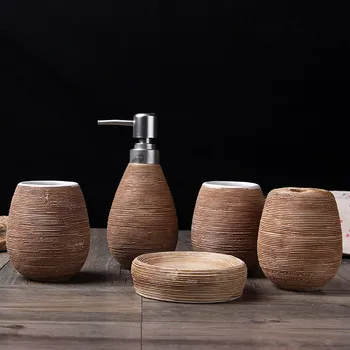 Ručne Ťahané Keramické Sanitárnej Keramiky Päť-kus Kúpeľňa Dodávky Nastaviť Pranie Pohár Nastaviť Pranie Set Creative