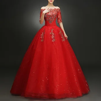 Polovičný Rukáv Svadobné Šaty 2020 Novej Luxusnej Čipky, Výšivky, Plesové Šaty, Svadobné Šaty Vestidos