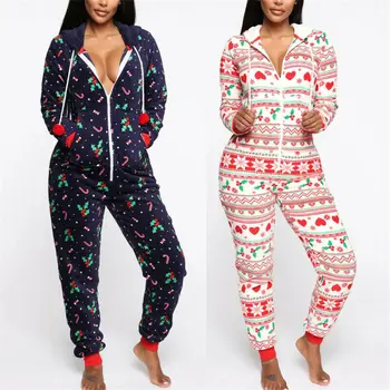 Pyžamá Nastaviť Ženy Sleepwear Nastaviť Vianočné Odev Dlhý Rukáv Zips s Kapucňou Top+Nohavice 2 ks oblečenie pre voľný čas Mäkké Pohodlné Oblečenie
