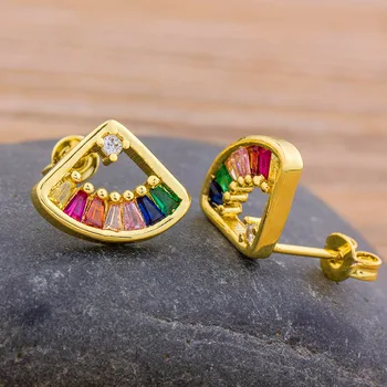 Meď CZ Stud Náušnice Rainbow Drahokamu Zlatá Farba Náušnice Pre Ženy kórejský Náušnice Zirconia Crystal Kúzlo Šperky Darček