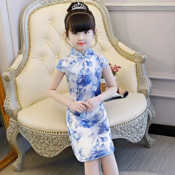 Letné šaty Deti Cheongsam Šaty Čínske Dievča Šaty Princezná Narodeninovej Party Šaty Deti Oblečenie vestido chrbty nový príchod