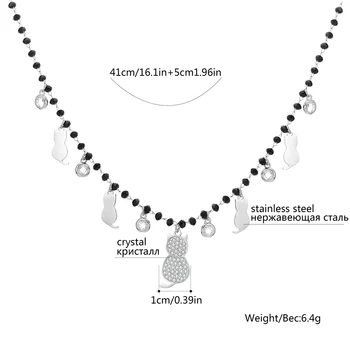 Nové Nerezové Mačky Jasné Kolo Crystal Náhrdelník Prívesok Pre Ženy Čierne Korálky Choker Náhrdelník 2020 Módne bijoux femme