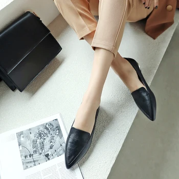 Dámske originálne kožené slip-on bytov voľný čas mäkké pohodlné espadrily ukázal prst bežné každodenné vysoko kvalitné topánky pre ženy