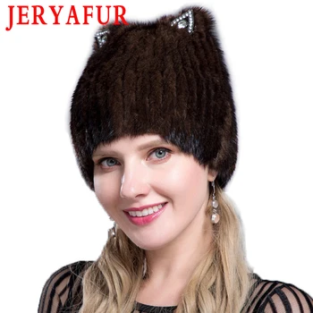 JERYAFUR ruskej módy noriek fox kožušiny klobúk módne mládež zimné žien mačka uši štýl roztomilý noriek kožušiny spp lyžiarske spp kožušiny spp