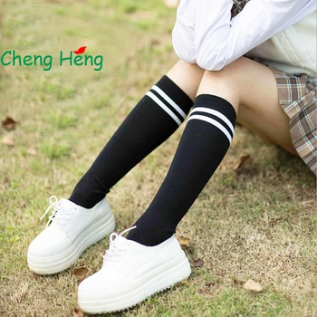 CHENG HENG 1 Pár Dva-Bar Žena Ponožky Japonský Micro-Tlak Bavlnené Ponožky Vysokej Trubice Pruhované Ponožky