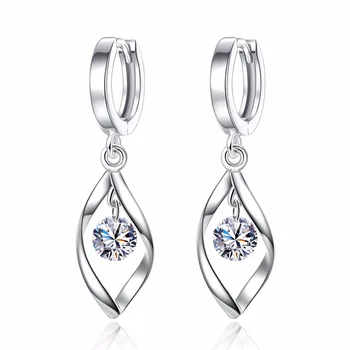 925 Sterling Silver Módne Lesklé Crystal Dámske'Clip Náušnice pre Ženy Šperky Valentína Darček Veľkoobchod