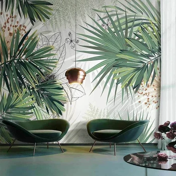 Vlastné 3D nástennú maľbu Moderné Ručne Maľované Tropické Rastliny dažďového Pralesa Palmové Listy Foto Tapety, Obývacia Izba, Spálňa Decor Fresco