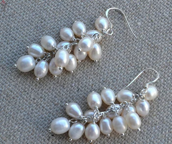 10 párov / veľa žien Šperky, Náušnice 5x6mm white pearl banda pearl korálky visieť háčik náušnice sladkovodná perla