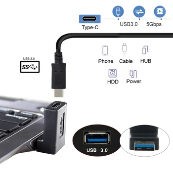 USB-Typ C C Samica 90 Stupňov Nadol Šikmého na USB 3.0 Muž Údajov Adaptér pre Notebook Ploche