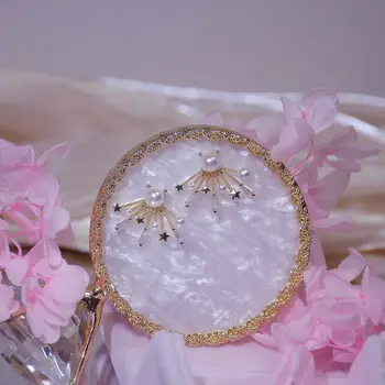 Japonský&Kórea Jemné Šperky 14K Skutočné Zlato AAA Zirkón Star Stud Náušnice pre Ženy Elegant Pearl Náušnice