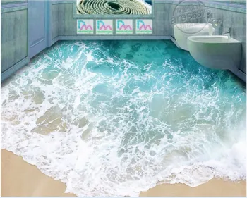 Vlastné nástenné 3d podlahy Pláži vlna podlahové samolepky izba dekor maľovanie pvc samolepiace obrázok 3d nástenné maľby, tapety