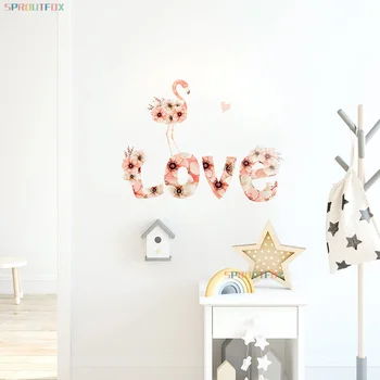 DIY ľúbostné Listy PVC Samolepky na Stenu Kvet Flamingo Odtlačkový Domov Obývacej Izby, Spálne Dekorácie Vymeniteľné Moderného Umenia Samolepky