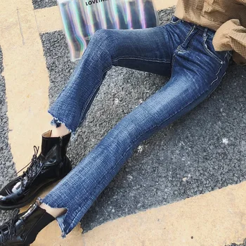 Denim Širokú Nohu, Rozštiepené Nohavice dámske Vysoký Pás 2019 Jar Leto Streetwear Slim Retro Legíny Chudá Džínsy