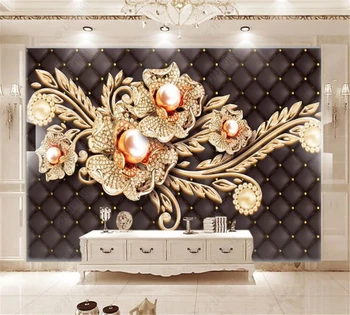 Beibehang Vlastnú Tapetu Luxusné Čierne Módne Šperky Diamond Pearl Flower Európskej Soft Pack Vzor Dekoratívne Pozadie