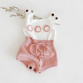 2020 Jeseň Dieťa Romper Pletené Ručne Romper Kvety Dizajn Baby Detská Celkový Dizajn Oblečenie Todder Oblečenie Romper