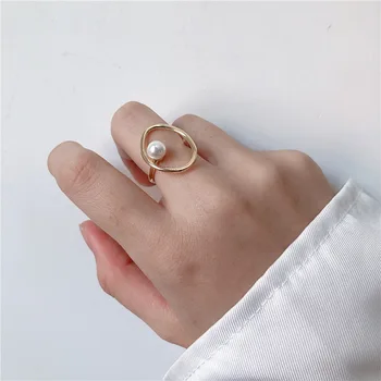 Nepravidelný Duté Kruhu Pearl Zlatá Farba Krúžok Geometrické Otvorené Prst Prsteň Pre Ženy, Šperky, Doplnky