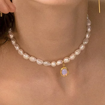 Japonsko Baroco štýl Vintage Sladkovodné Perly Choker Náhrdelník Pre Ženy, Dievčatá Elegantné Opal Collares Šperky Kolye Dary