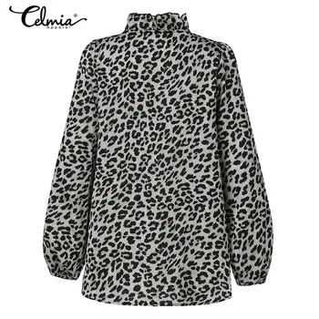 2021 Celmia Módne Volánikmi Blúzky Ženy Dlhý Rukáv Leopard Tlač Košele Jeseň Elegantné Topy Sexy tvaru Office Blusas S-5XL 7
