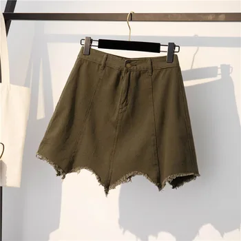 Letné Módy Streetwear Kórejský Štýl Nepravidelný Krátke Džínsové Sukne Pre Ženy Bežné Čierna Mini Sukňa Plus Veľkosť Strapec Sukne