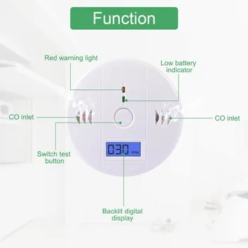 CO Plynový Senzor Detektora oxidom Uhoľnatým Alarm Detektor LCD Fotoelektrické Nezávislé 85 db Varovanie Vysoko Citlivé