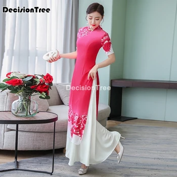 2021 ľudovom štýle vietnam rúcha šifón aodai elegantné šaty stoja golier elegantné tradičné oblečenie kvetinový aodai
