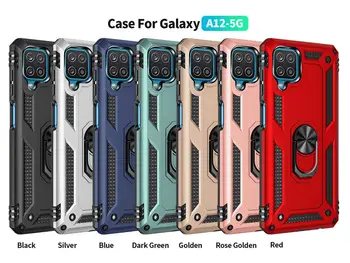 Kovové Brnenie Shockproof obal Pre Samsung Galaxy A12 Krúžok Auto Magnetické Hybrid Luxusné Kryt pre Galaxy A12 12 Stojan Funda Coques