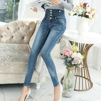Na jar roku 2020 nový high-pás džínsy dámske nohavice plus veľkosť nohy, nohavice, džínsy s vysokým pásom