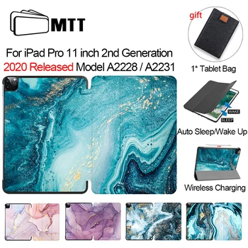 MTT 2020 Tablet Case For iPad Pro 11 2. Generácie PU Kože Flip Stojan Smart funda Mramoru Ochranný plášť Modelu A2228 A2231