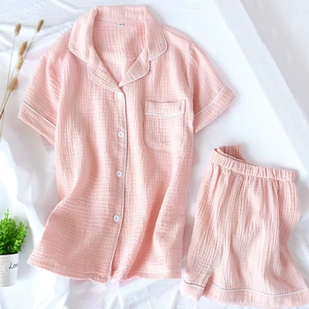 Ženy Pyžamo Leto, Bavlna, Krep-Krátke rukávy Šortky Pyžamá Thin Solid Plus Veľkosť Sleepwear Plavky Hoem Oblečenie