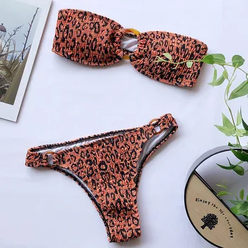 Riseado Leopard Bikini Set Bandeau Plavky Krúžok Plavky Ženy Biquini Vysoký Strih Plaviek 2021 Nové Push Up Vaňa Vyhovuje