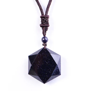 QIANXU Čierna Obsidián Šesť Awn Star Prívesok Náhrdelník Obsidian Star Šperky Obsidian Jade Šperky Jemné Šperky