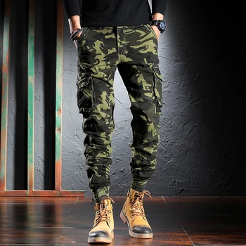 Kórejský Štýl, Módne Mužov Džínsy Loose Fit Multi Vrecká Bežné Cargo Nohavice Hombre Streetwear Kamufláž Hip Hop Joggers Nohavice