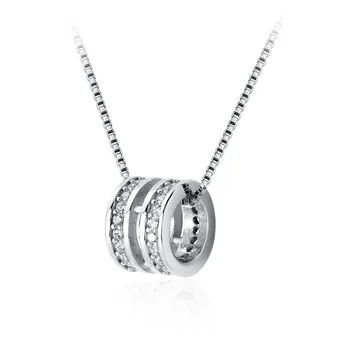 Móda Autentické REÁLNE. 925 Sterling Silver jemné Šperky, zirkón Šťastie Kruhu Trubice geometrické prívesok Náhrdelník GTLx2094