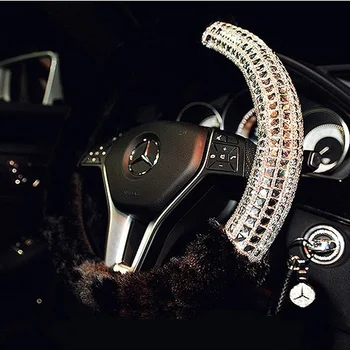 Zimné Plyšové Kožušiny Volante Vozidla Kryty Auto Styling Crystal Drahokamu Riadenia-Kolesá Kryt pre Ženy, Dievča, Auto Príslušenstvo