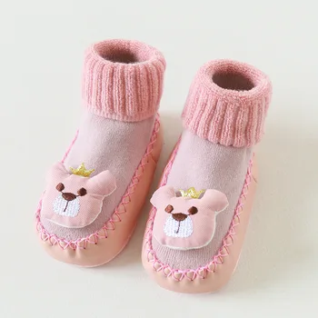 2020 Nové Česanej Bavlny Cartoon Ponožky Dieťa Prvý Chodci Roztomilý Medveď Ponožky Zimné Dieťa, Batoľa Ponožky Módne Non-Slip Izba Ponožky