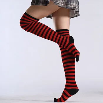 1Pair Ženy, Dievčatá Nad Kolená Dlhé Pruhom Vytlačené Stehná Vysoké Prekladané Vzorované Ponožky 20 Farieb, Sladké Roztomilý Teplé zábavné ponožky