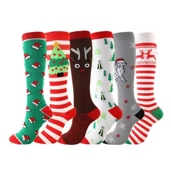 6 Párov Kompresné Ponožky Kolená Dlhé Vianočné Spp Strom Jeleň Vytlačené Pohodlné Ponožiek, Obuv, Doplnky
