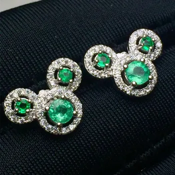 Prírodné Emerald podiel 925 Full Cut-Diamond Náušnice, Šperky z drahých kameňov
