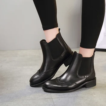 Kórejský dizajn chelsea topánky pre ženy bežné prízvukom topánky pravej kože boot black bullock členok botas de mujer botines sapato