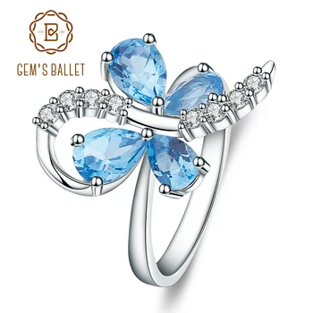 GEM BALET Swiss Natural Blue Topaz 925 sterling silver Motýľ Drahokam Krúžky Ženy Darček Luxusné Jemné Šperky, Svadobné Kapela