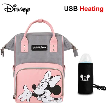 Disney Cestovné Plienka Taška Bolsa Maternidade Nepremokavá Taška na Kočík USB Baby Bottle Warmer Múmiový Batoh Nappy Taška Mickey Mouse